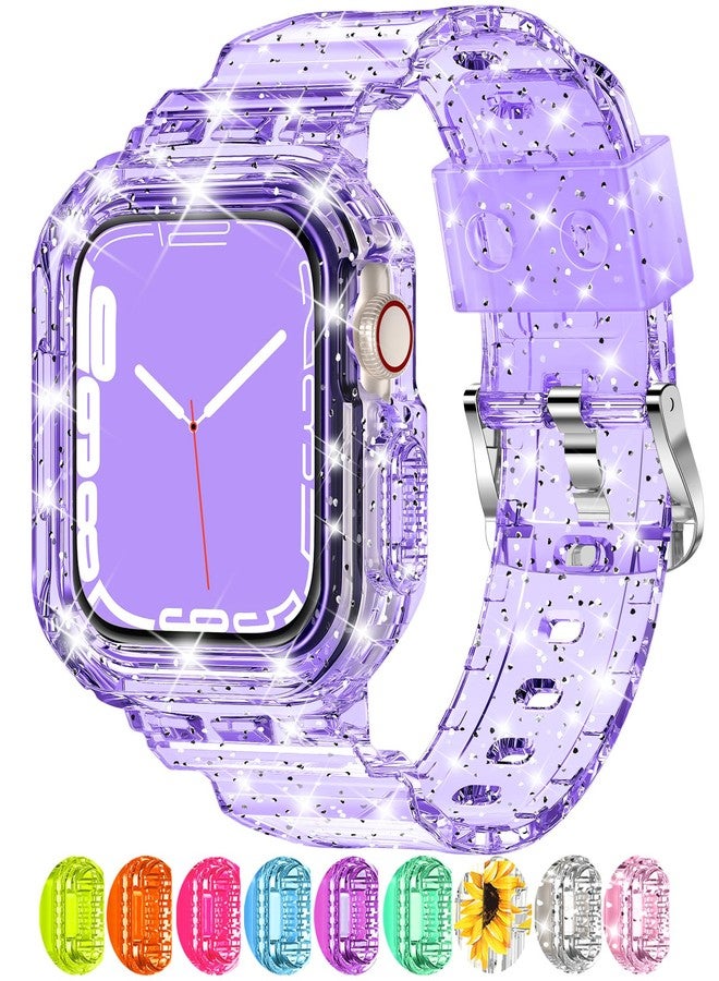 XYF Compatible for Crystal Clear Apple Watch Bands, 41mm 40mm 38mm Bumper Case for Men Women Jelly Sport Cover Strap for iWatch Ultra 3 2 Series 11 10 9 8 7 SE 6 5 4 3 (Glitter Purple, 38/40/41) - Image 1